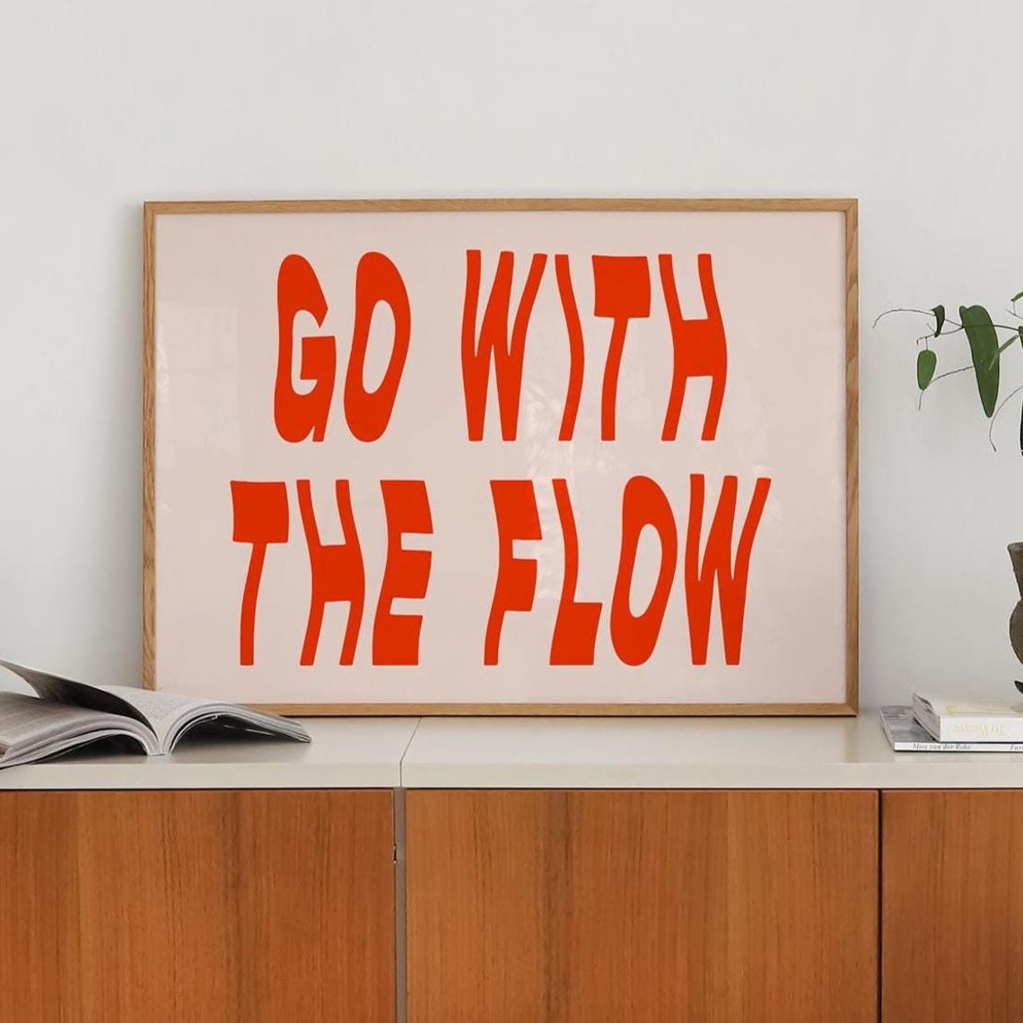 Go With The Flow Print Typography Poster Affirmation Horizontal Wall Art Trendy Quote Retro