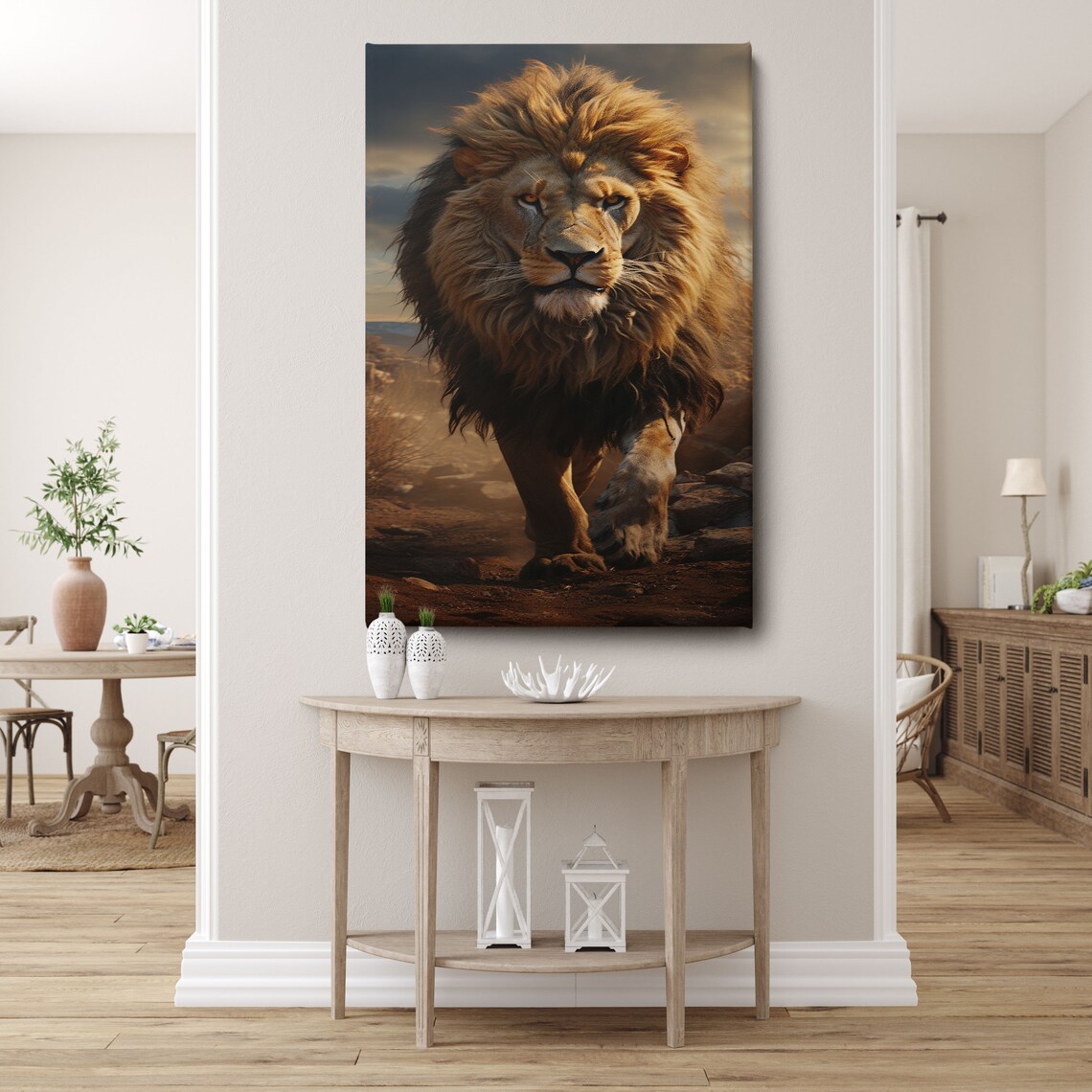 Majestic Male Lion Walking At Sunset African Wildlife Art Poster - Image 3
