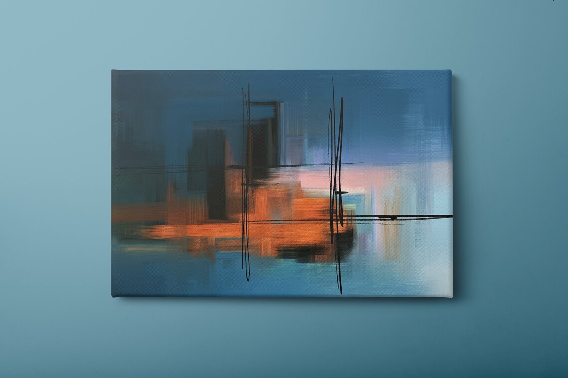 Blue Orange Abstract Wall Art Orange Abstract Print Abstract Plane Painting Ready To Hang
