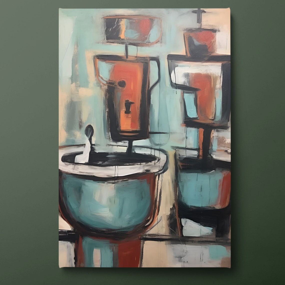 Abstract Still Life Vessels Teal Burnt Orange Modern Gallery Wall Art