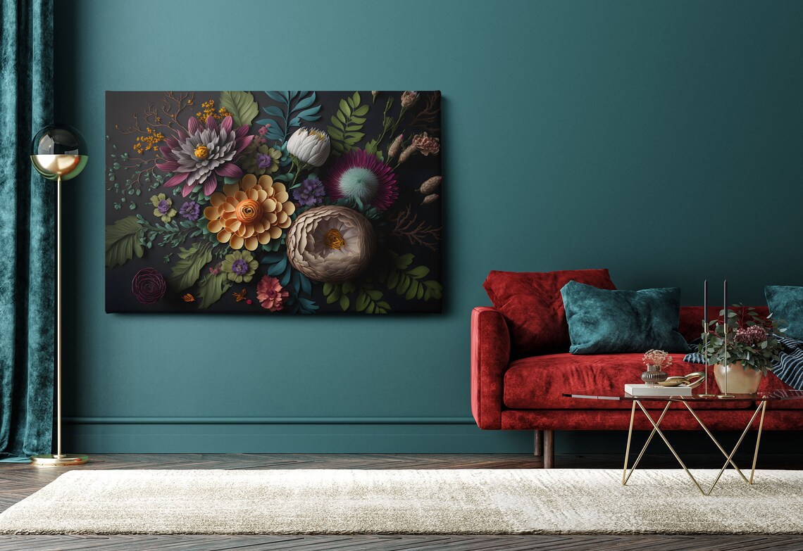 Colorful 3D Paper Flowers Bouquet On Black Floral Art Poster - Image 2