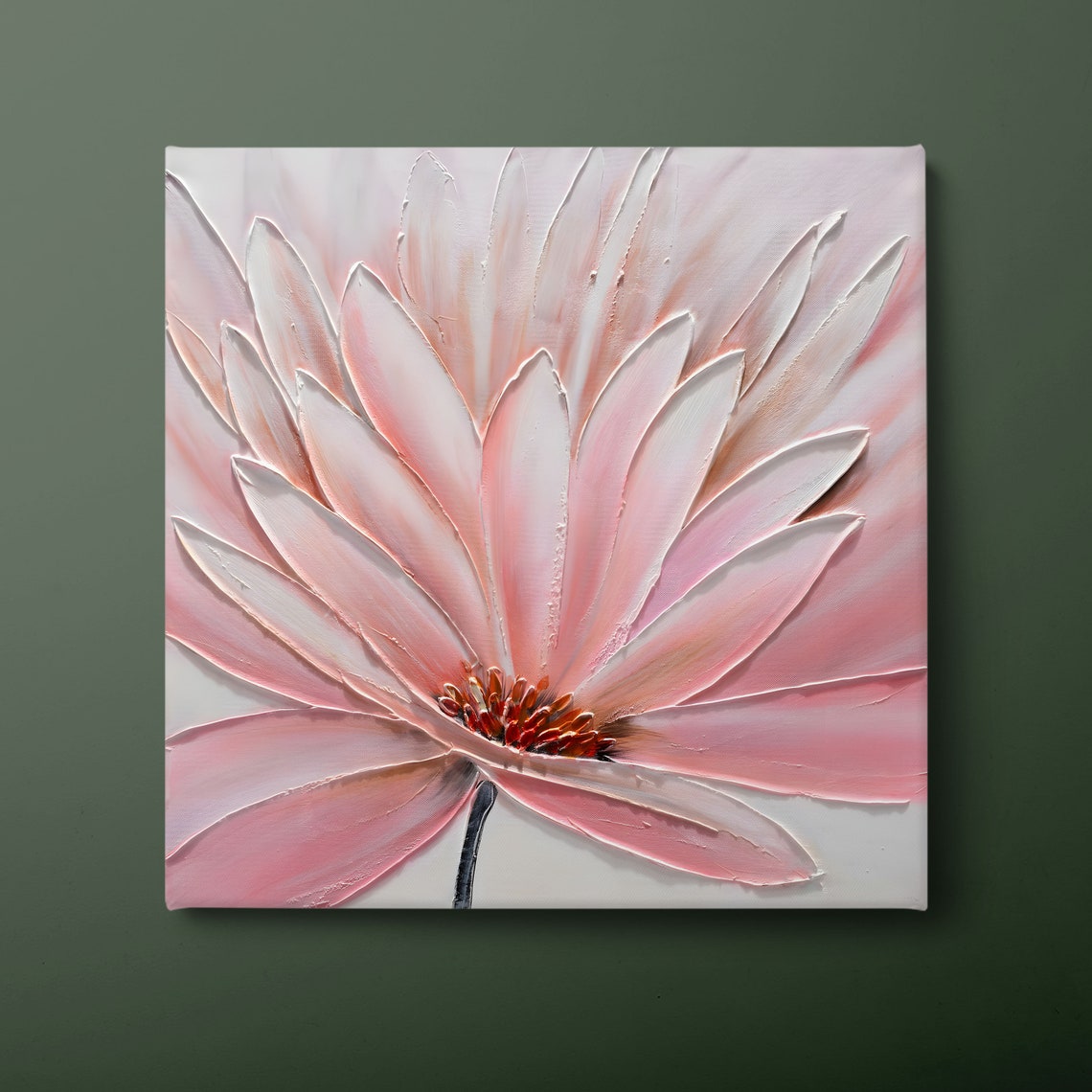 Pink Peony Flower Textured Oil Painting Soft Romantic Floral Wall Art