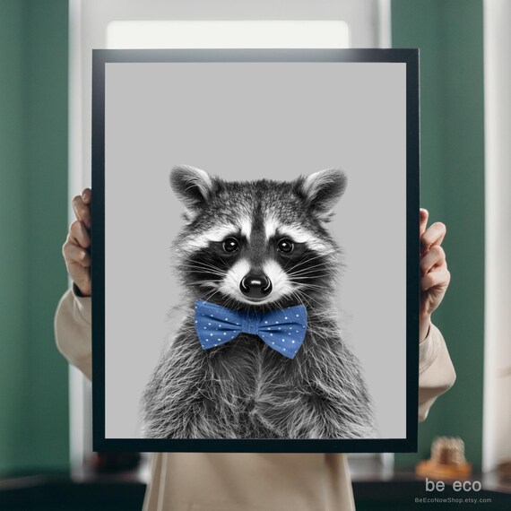 Sweet Raccoon In Blue Polka Dot Bow Tie Funny Nursery Poster