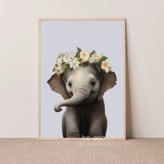 Floral Elephant Nursery Print Girls Room Decor