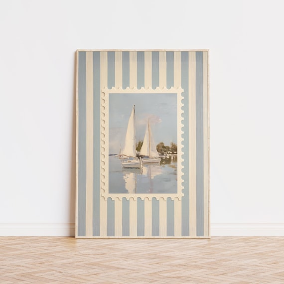 Sailing Striped Poster, Coastal Living Room Art Print