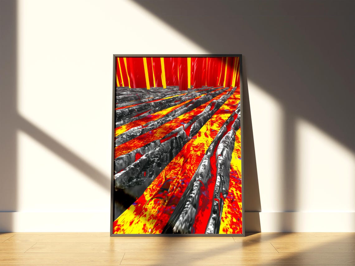 Glitch Lava Flow Abstract Poster Red Yellow 90s Game Graphic Style