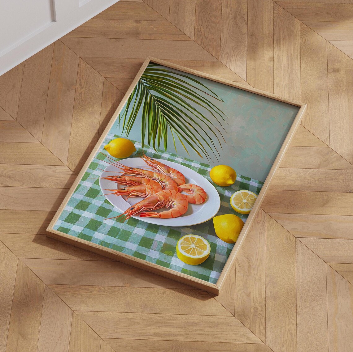Tropical Shrimp Kitchen Art, Coastal Lemons Decor