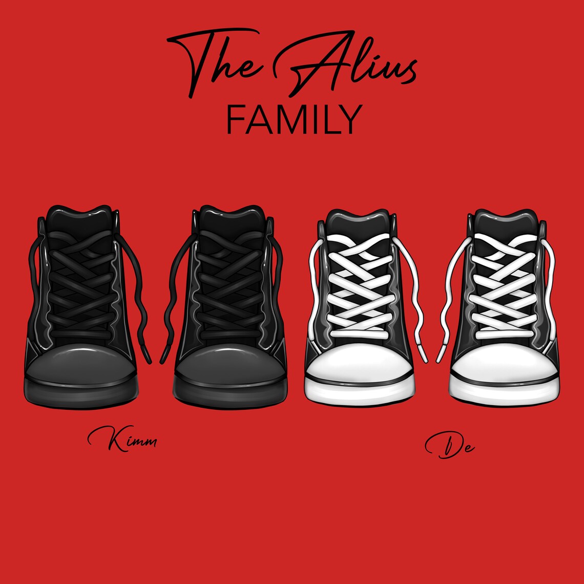 Vibrant Bold Red Family Sneakers Personalized Name Keepsake Print - Image 2