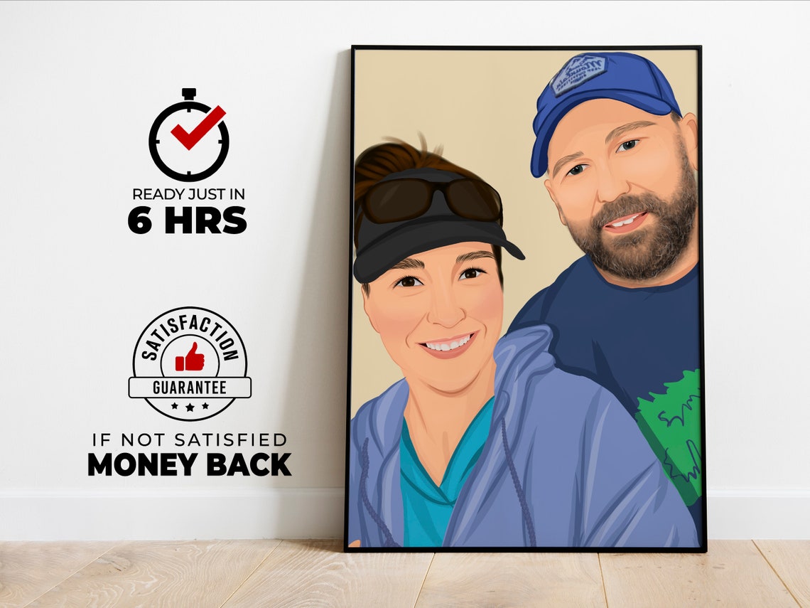 Custom Casual Couple Selfie Portrait in Caps and Visor Poster