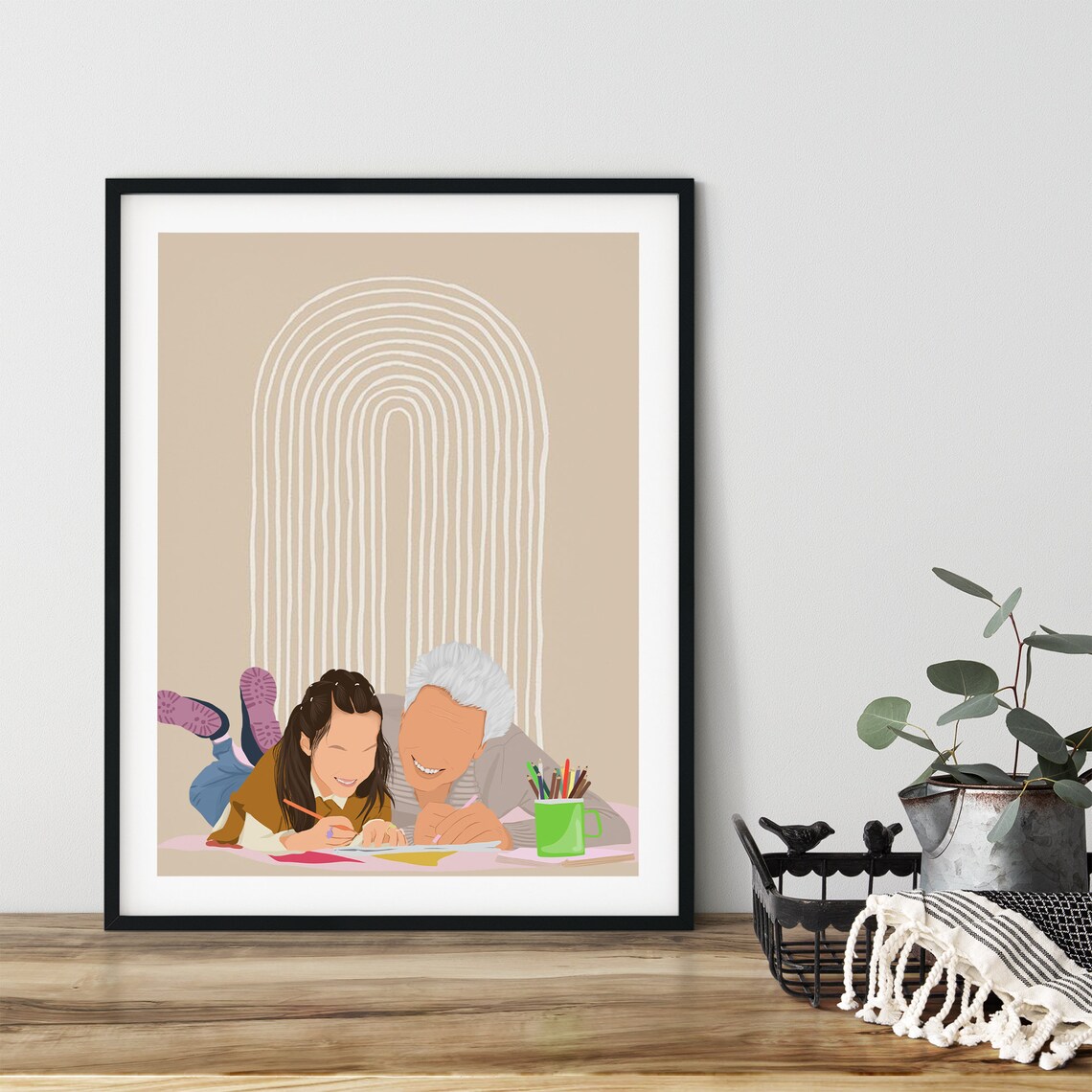 Grandparents and Grandson Peekaboo Flat Color Family Portrait Poster - Image 2