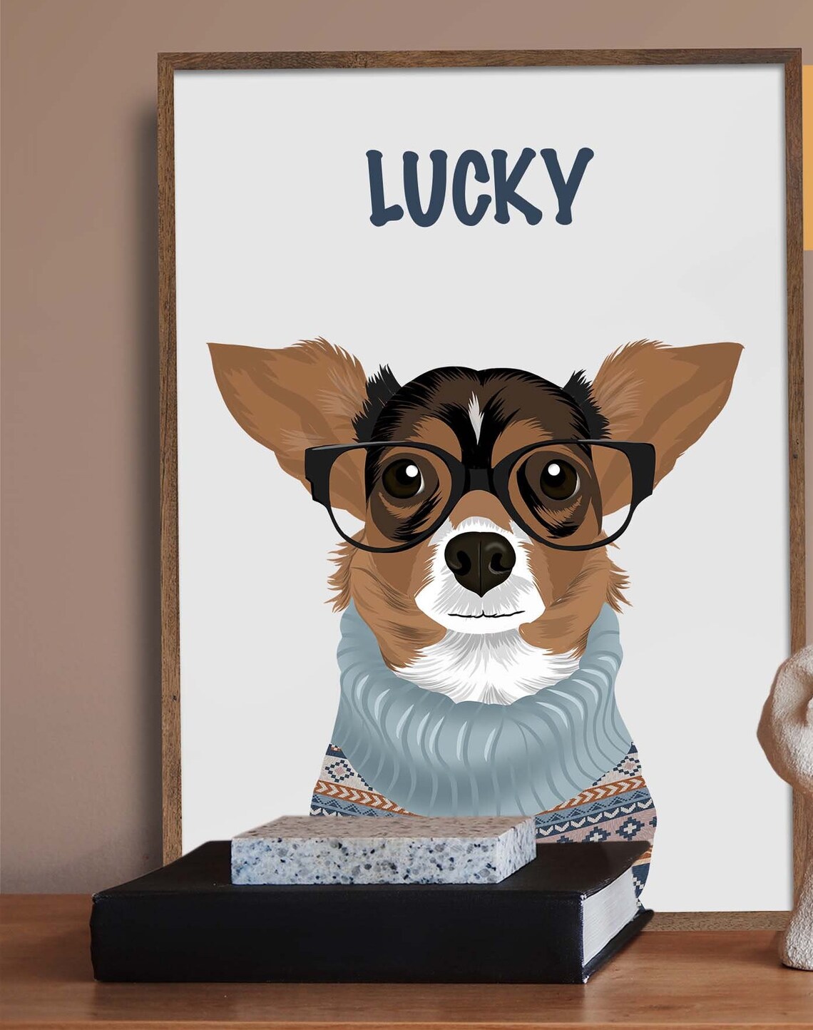 Custom Dog Portrait with Red Glasses Scruffy Pup Illustration Poster - Image 3