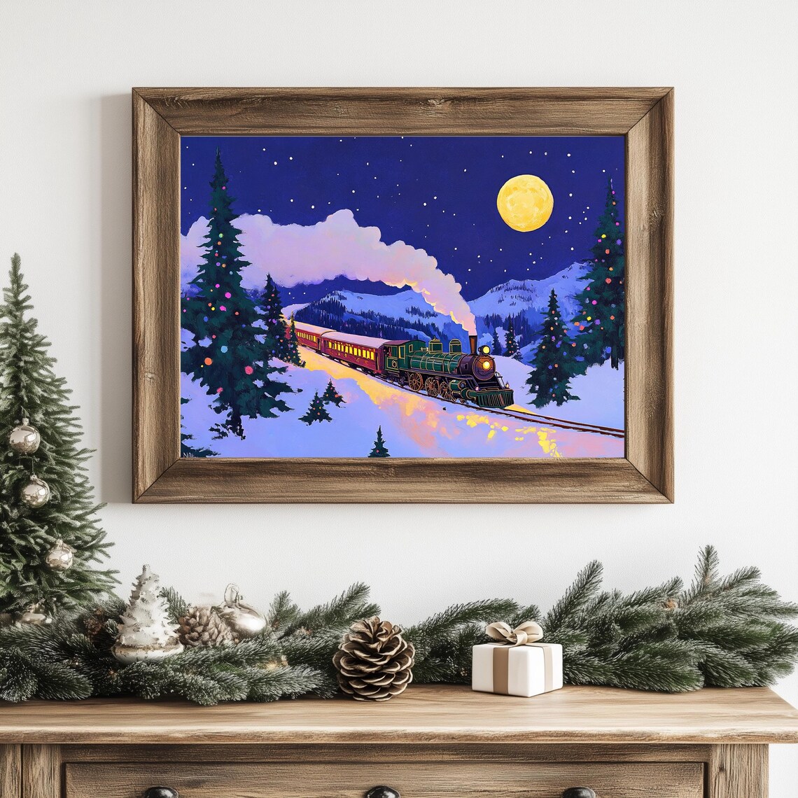 Christmas Vintage Train, Festive Steam Train Art Print - Image 3