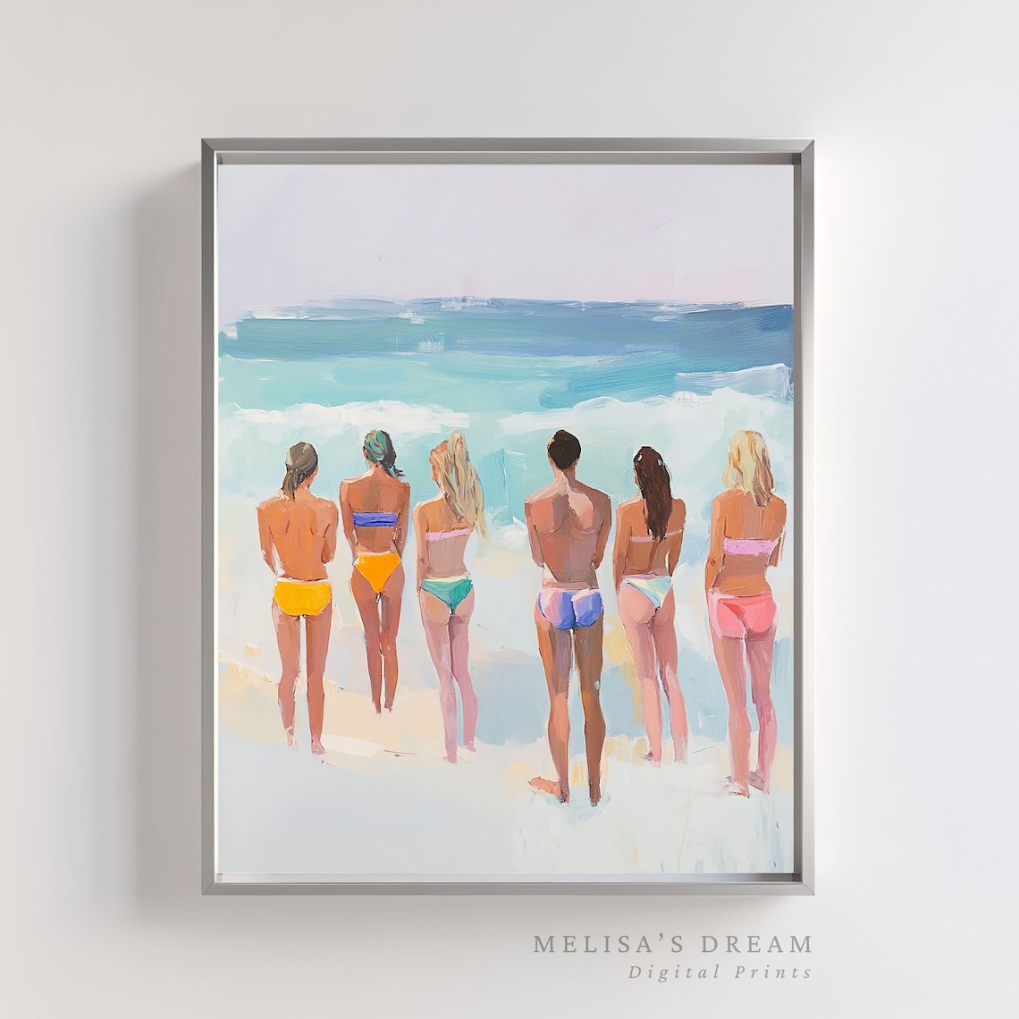Friends Beach Day Colorful Swimsuits Ocean Minimalist Painting Poster