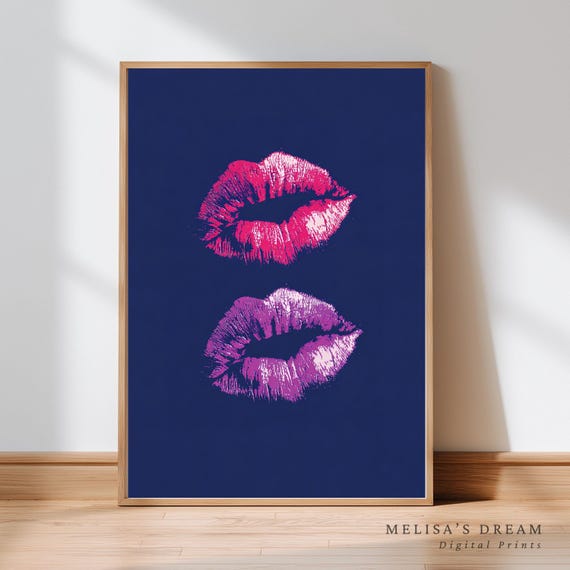Pink Purple Lips Pop Art Print, Glam Fashion Decor