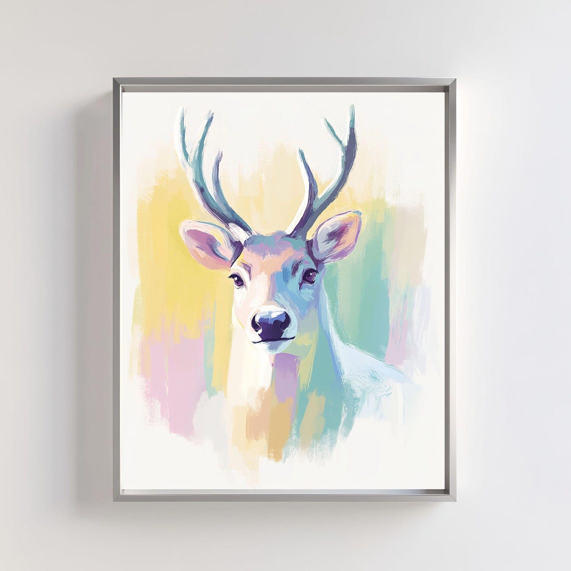 Pastel Watercolor Deer Head Portrait Soft Modern Animal Art Poster