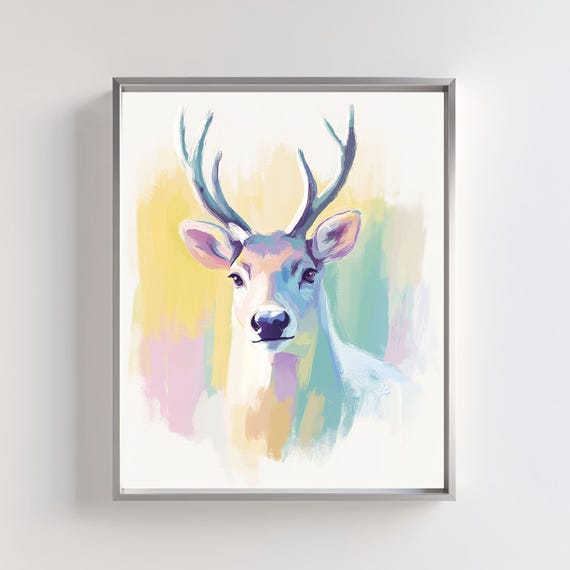 Pastel Watercolor Deer Head Portrait Soft Modern Animal Art Poster