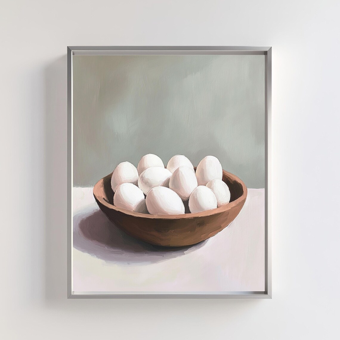 Simple Wooden Bowl Of White Eggs Neutral Rustic Kitchen Art Poster