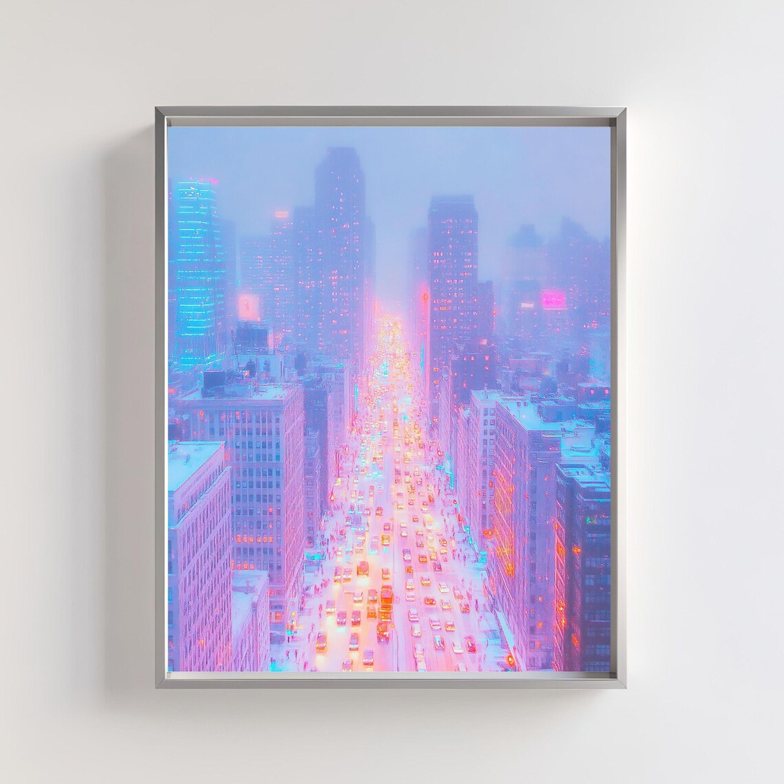 Neon Cityscape, Futuristic Winter New York City