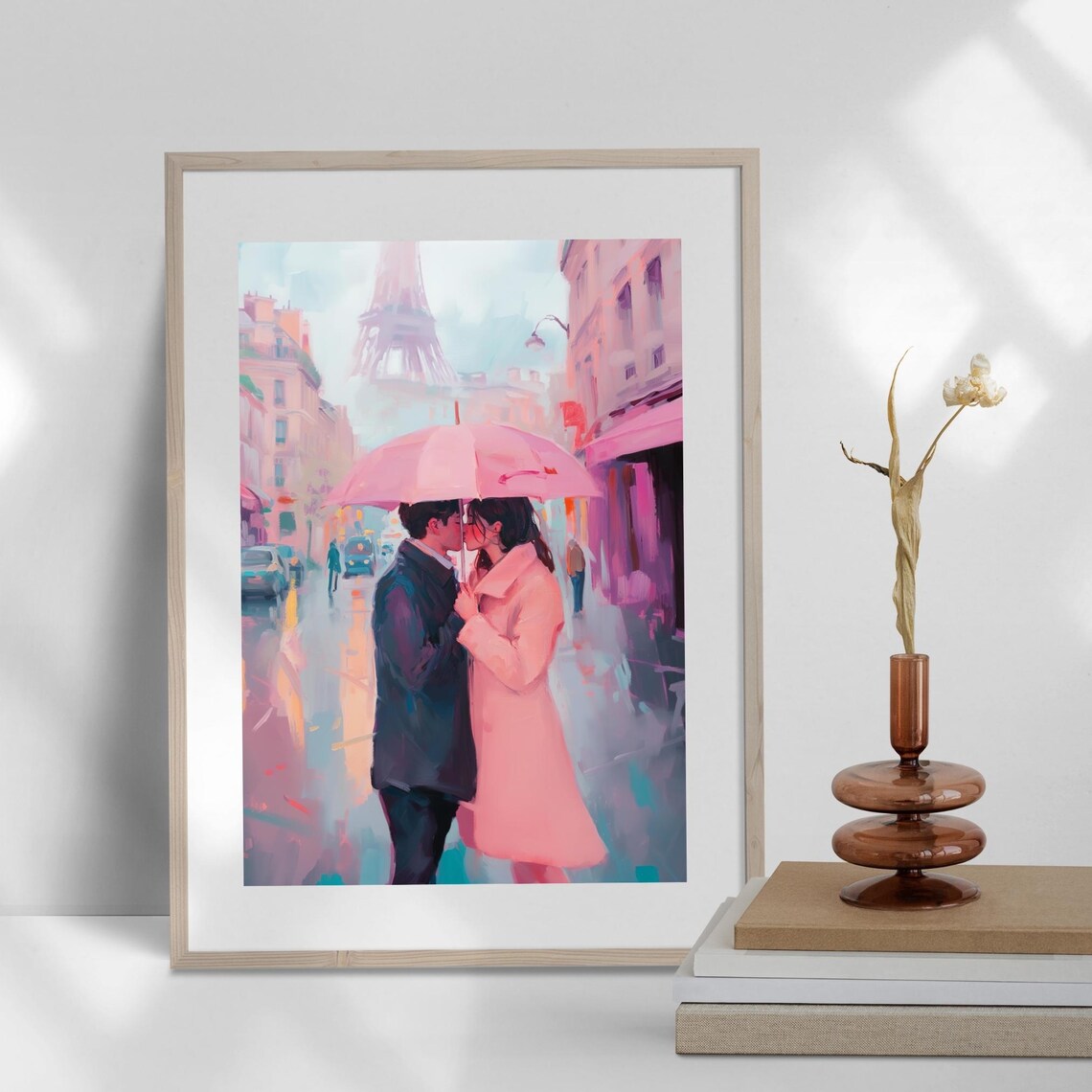Romantic Paris Couple Kissing In Rain, Love Scene Art Print - Image 3