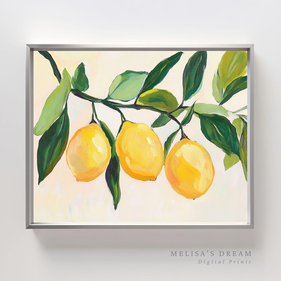 Lemon Branch Oil Painting Citrus Kitchen Wall Art Rustic Farmhouse Decor Botanical Yellow Fruit Artwork