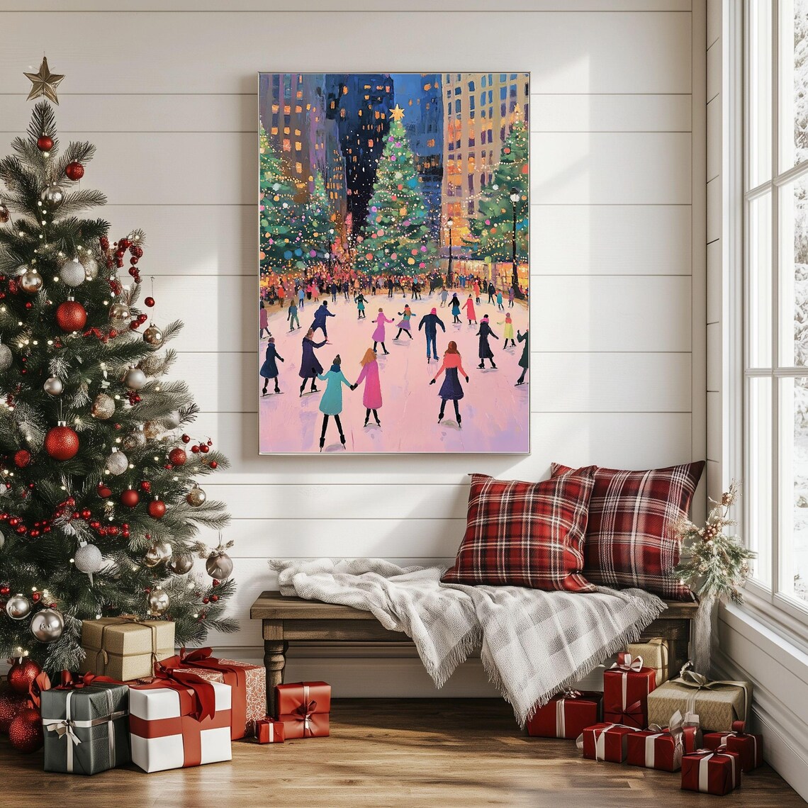 Christmas City Scene, Ice Skating Rink Poster Print - Image 5