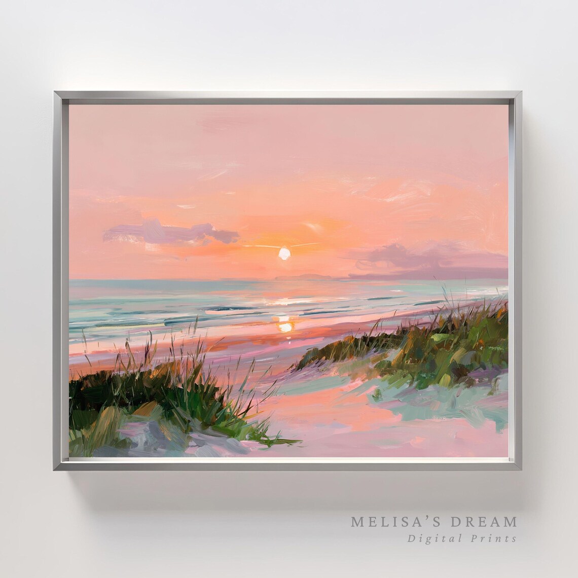 Beach Sunset Art Print, Pastel Coastal Landscape
