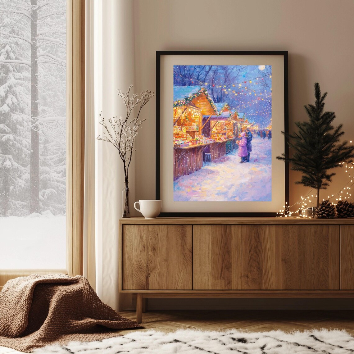 Christmas Market Art Print, Festive Holiday Scene - Image 4