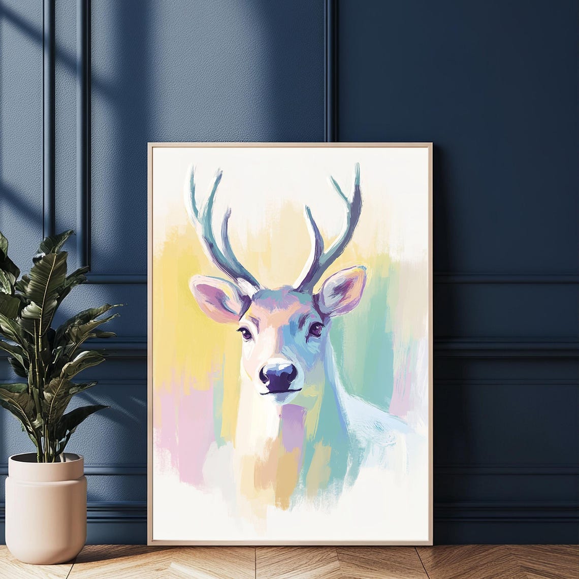 Pastel Watercolor Deer Head Portrait Soft Modern Animal Art Poster - Image 2