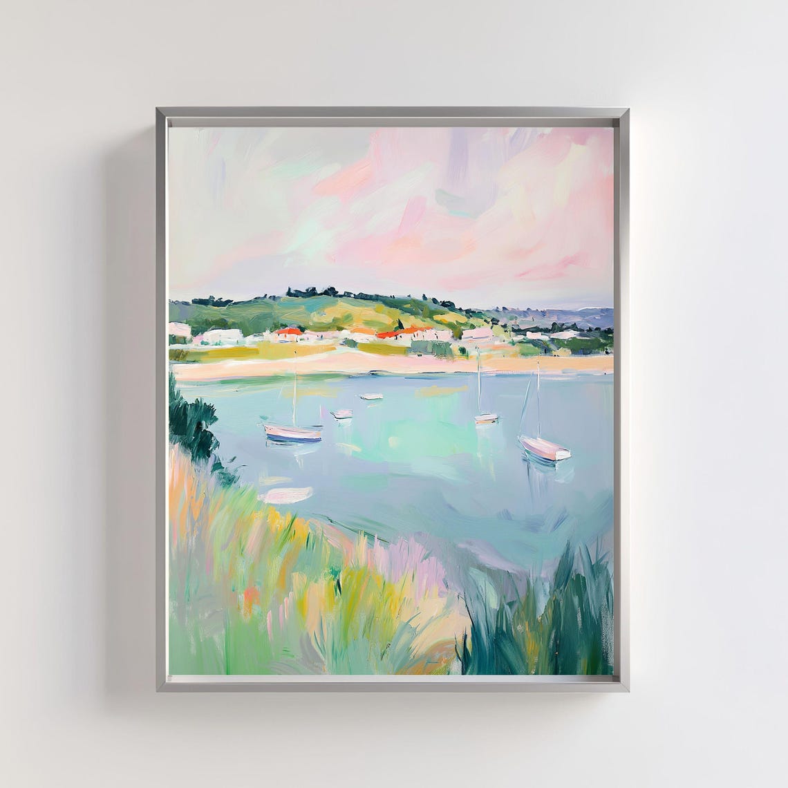 Pastel Coastal Harbor With Sailboats Peaceful Seascape Art Poster