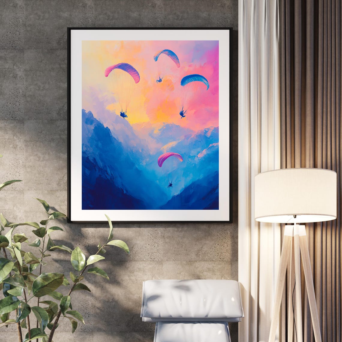 Paragliding Art Print Adventure Sports Decor Vibrant Sky And Mountain Scene Extreme Sports Art Parachute Painting Colorful Sky Art - Image 3