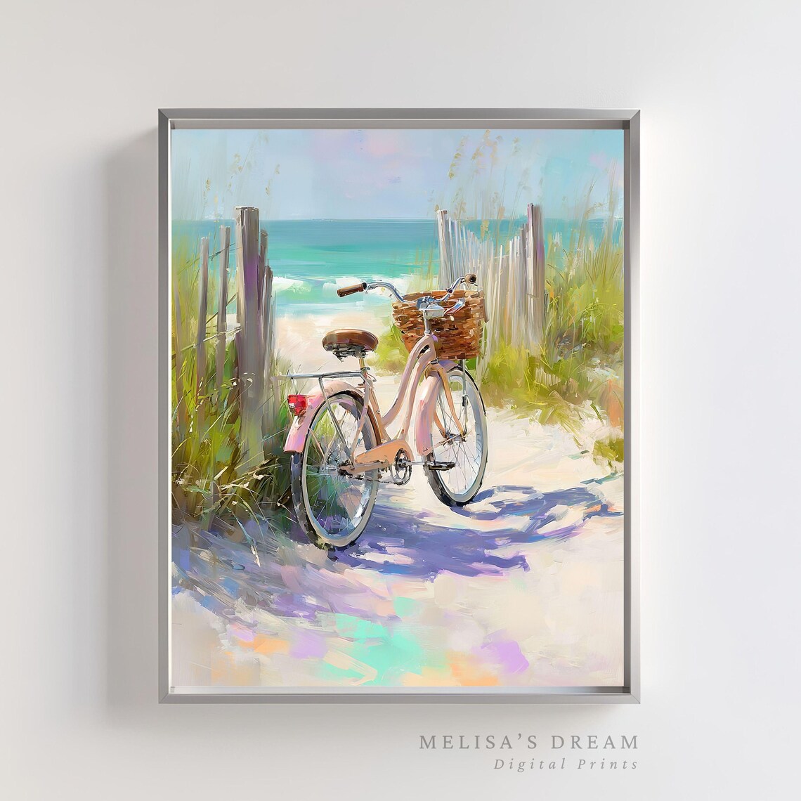 Beach Bicycle Art Print, Coastal Pastel Summer House