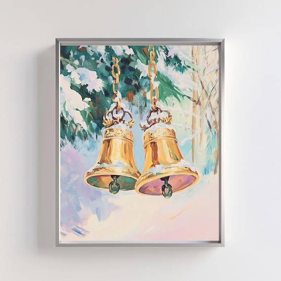 Golden Christmas Bells In Snow Festive Winter Holiday Art Poster
