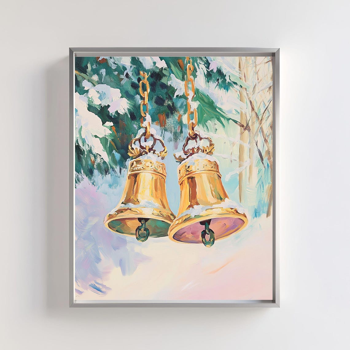 Golden Christmas Bells In Snow Festive Winter Holiday Art Poster