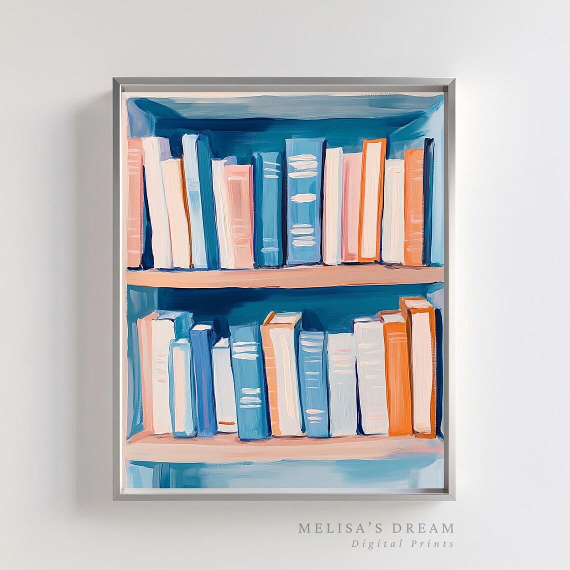 Pastel Bookshelf Art Print, Library Decor