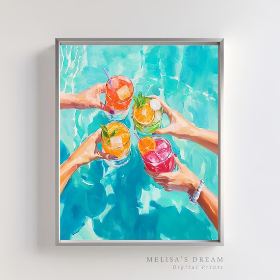 Summer Cocktail Print, Tropical Drink Painting