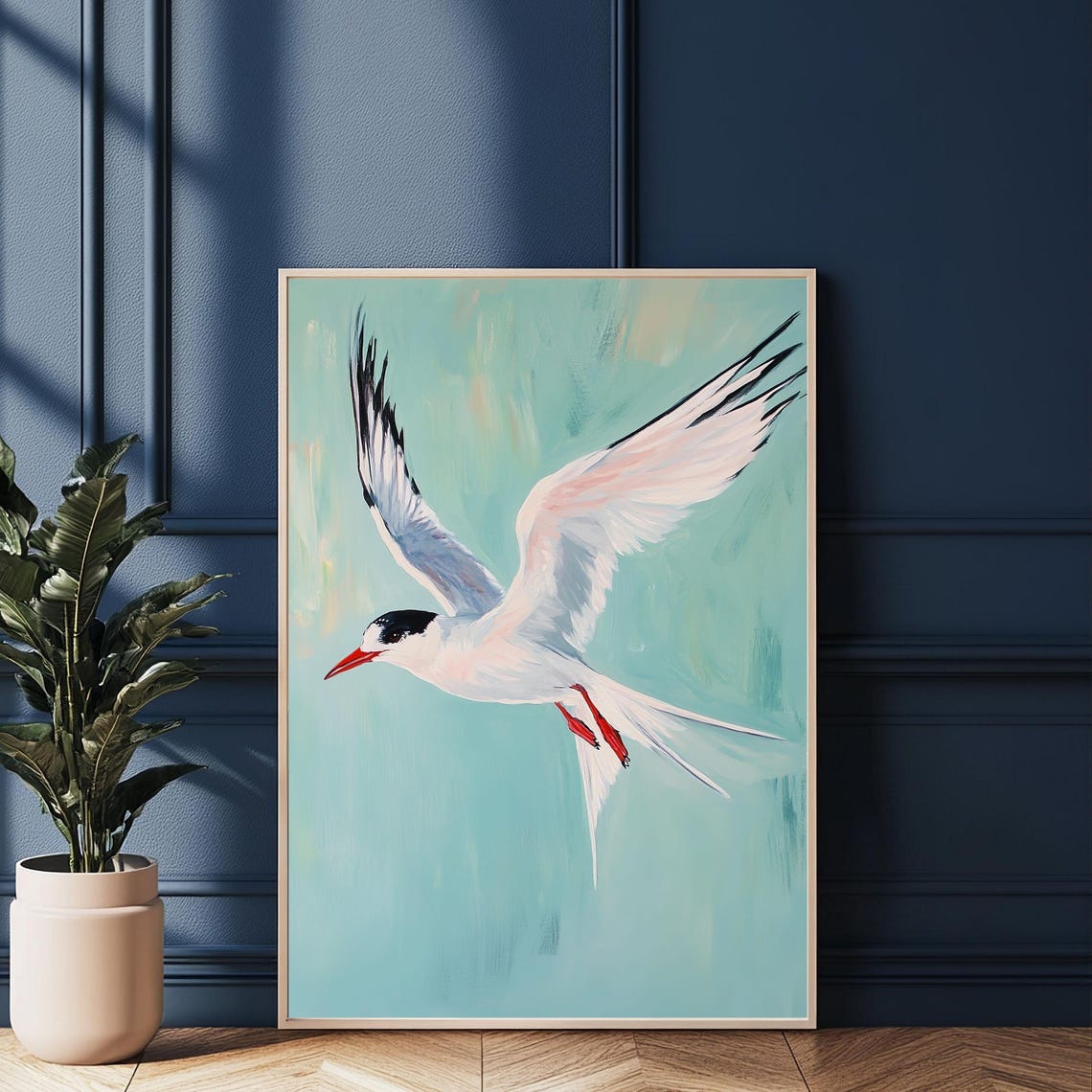 Flying Seabird With Spread Wings Coastal Wildlife Art Poster - Image 3