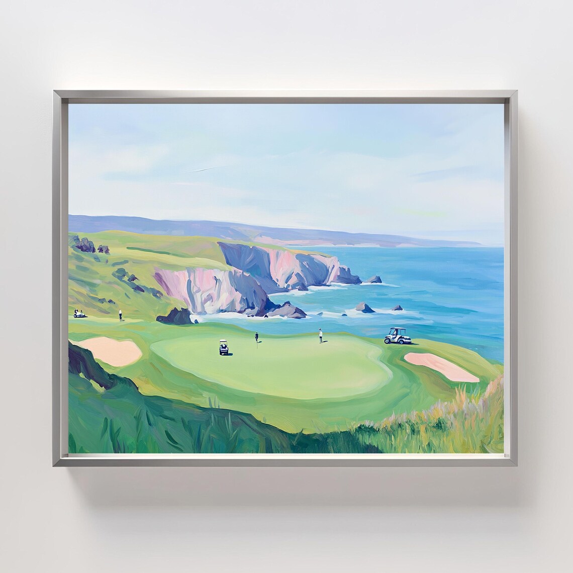 Coastal Golf Course Print, Minimalist Cliffside Landscape