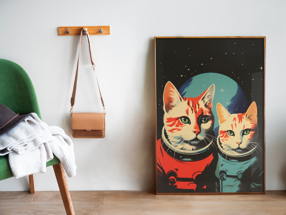 Space Cats Astronaut Kittens Retro Vintage Sci Fi Planet Art Poster - Image 5