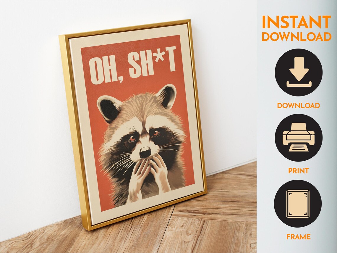 Oh Sht Shocked Raccoon Funny Animal Bathroom Humor Quote Poster - Image 6