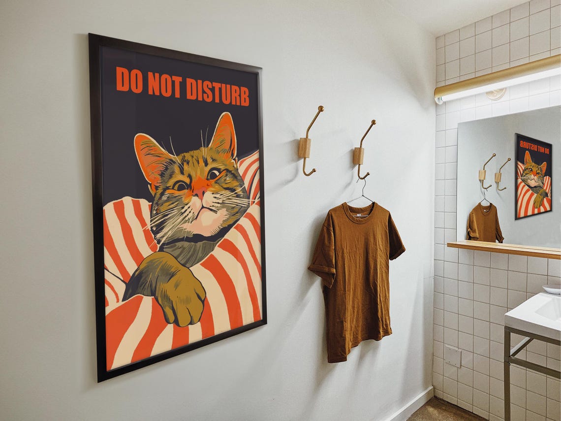 Do Not Disturb Grumpy Cat Striped Blanket Funny Bedroom Poster - Image 4