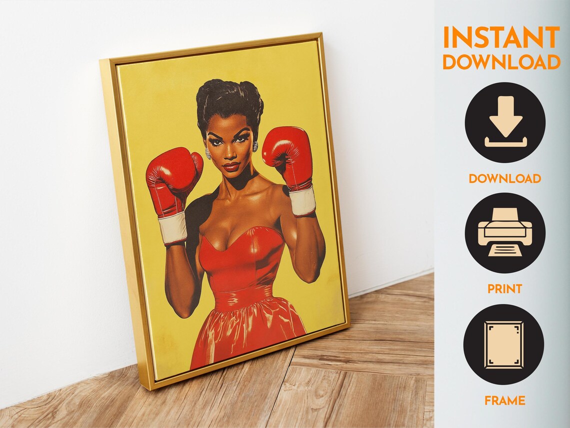 Female Boxer Retro Print, Black Women Gym Art - Image 6