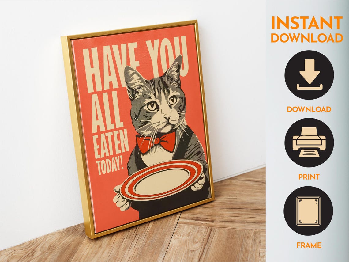 Have You All Eaten Today Waiter Cat Bowtie Plate Funny Kitchen Poster - Image 6