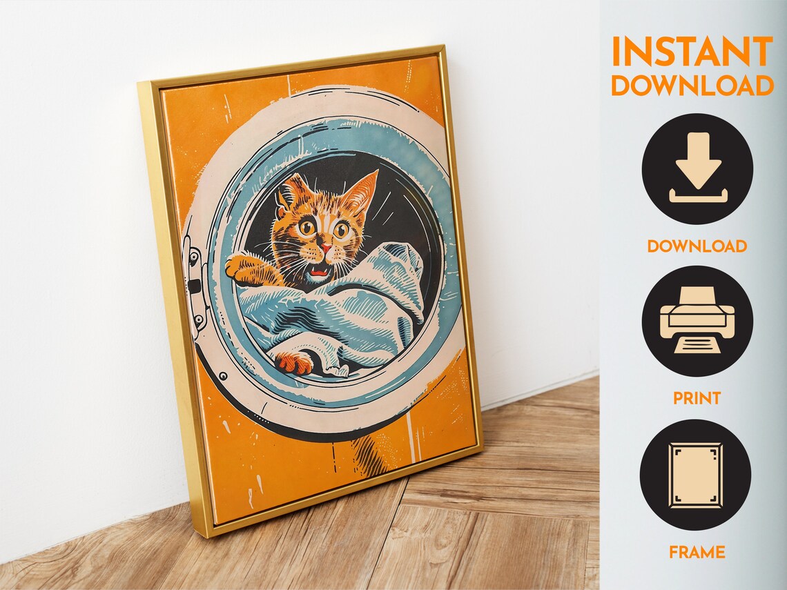 Retro Funny Laundry Cat Poster Print, Utility Room - Image 4