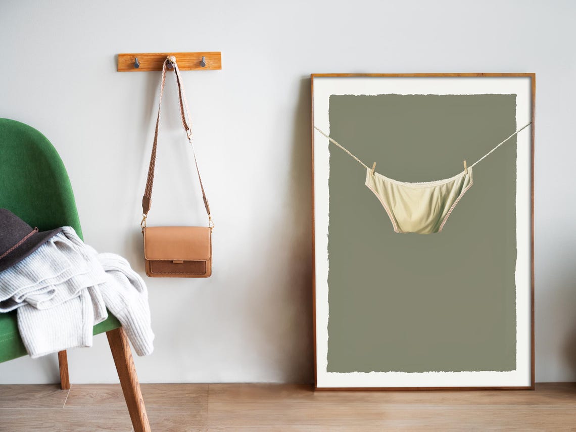 Minimalist Laundry Clothesline Underwear Olive Green Art Poster - Image 5