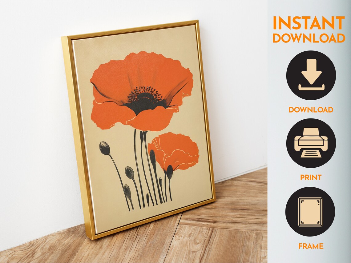 Red Poppy Vintage Botanical Art Print, Boho Style - Image 6