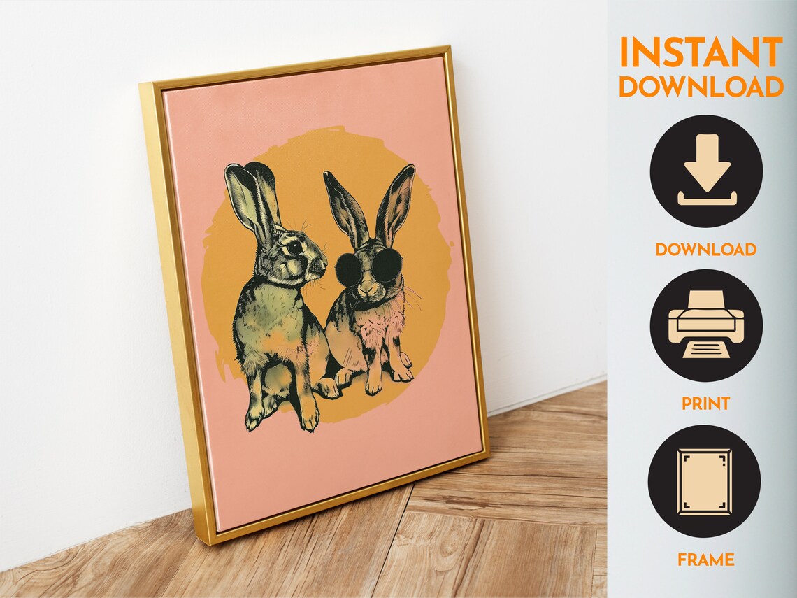 Cool Rabbits Pair Retro Bunnies Sunglasses Pink Pop Art Poster - Image 6