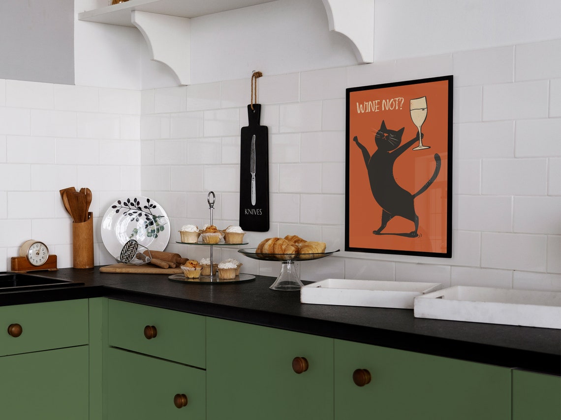Wine Not Dancing Black Cat With Wine Glass Orange Funny Cat Poster - Image 2