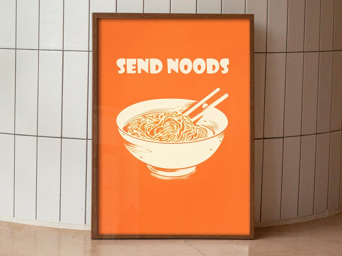 Noodles Print Send Noods Poster Cute Kitchen Wall Art Funny Noodle Art Retro Food Print Japanese Food Dining Room Art Retro Asian Food Art - Image 3