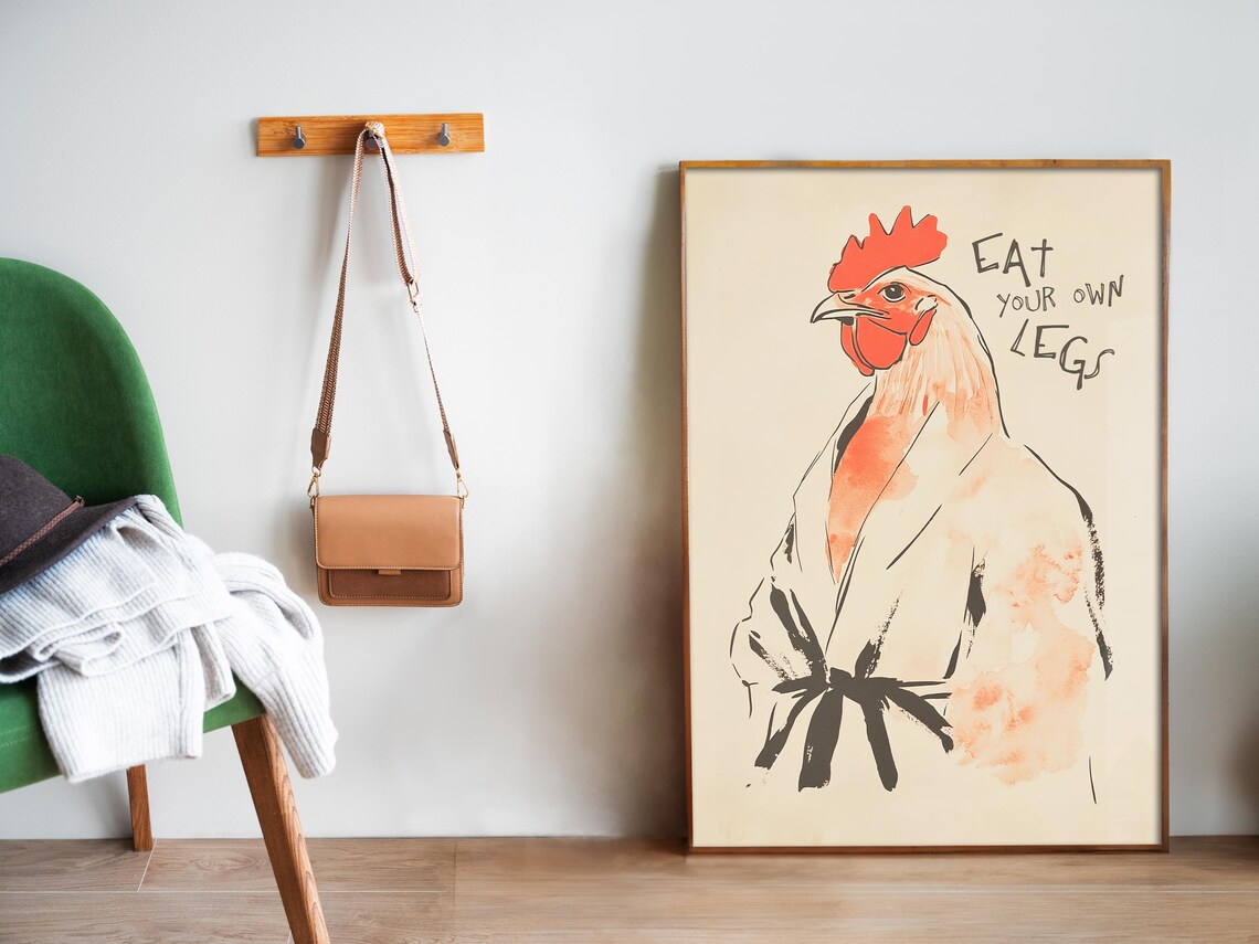 Eat Your Own Legs Funny Chicken Watercolor Kitchen Quote Poster - Image 4