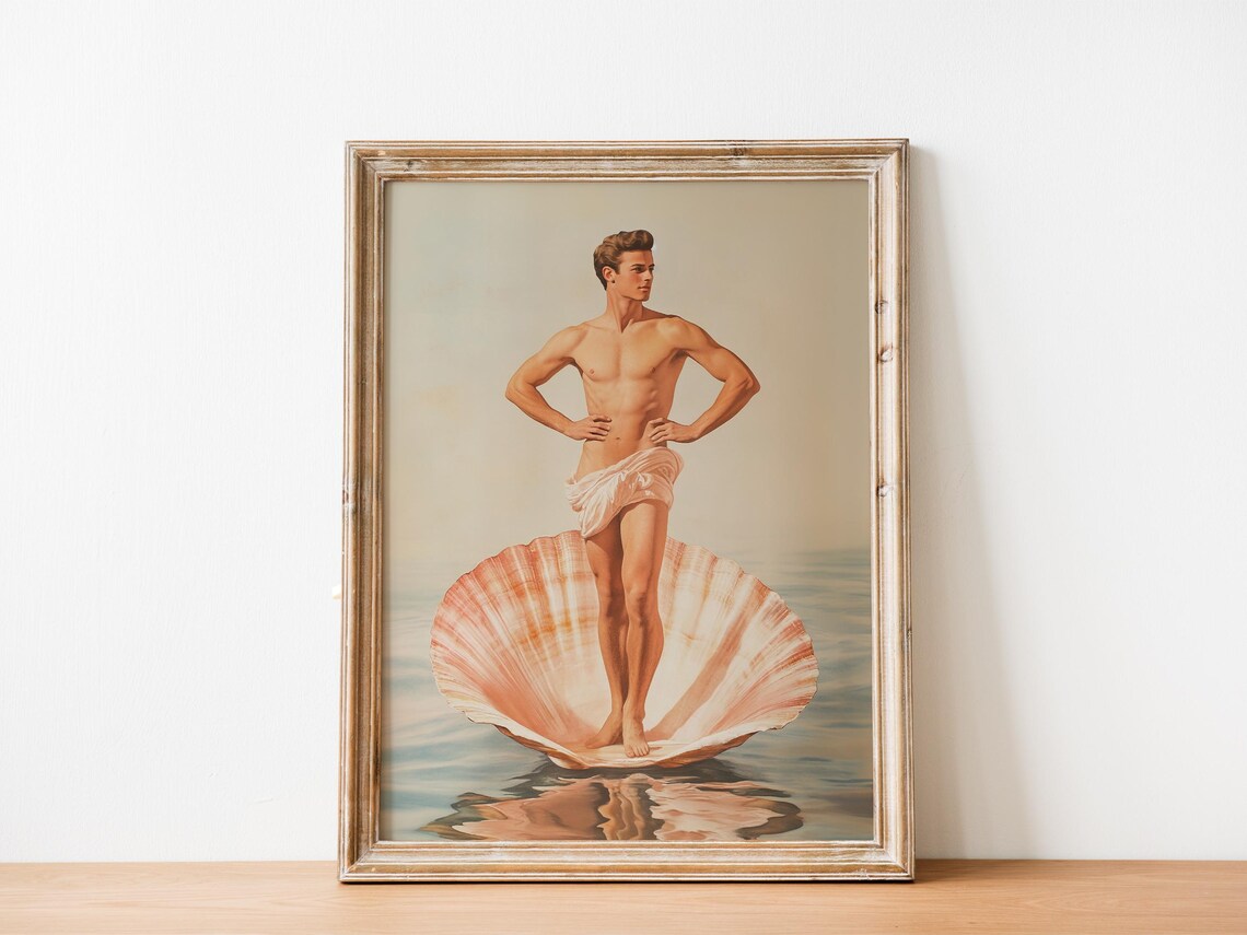Retro Handsome Man Bathroom Art Print, Venus Decor - Image 5